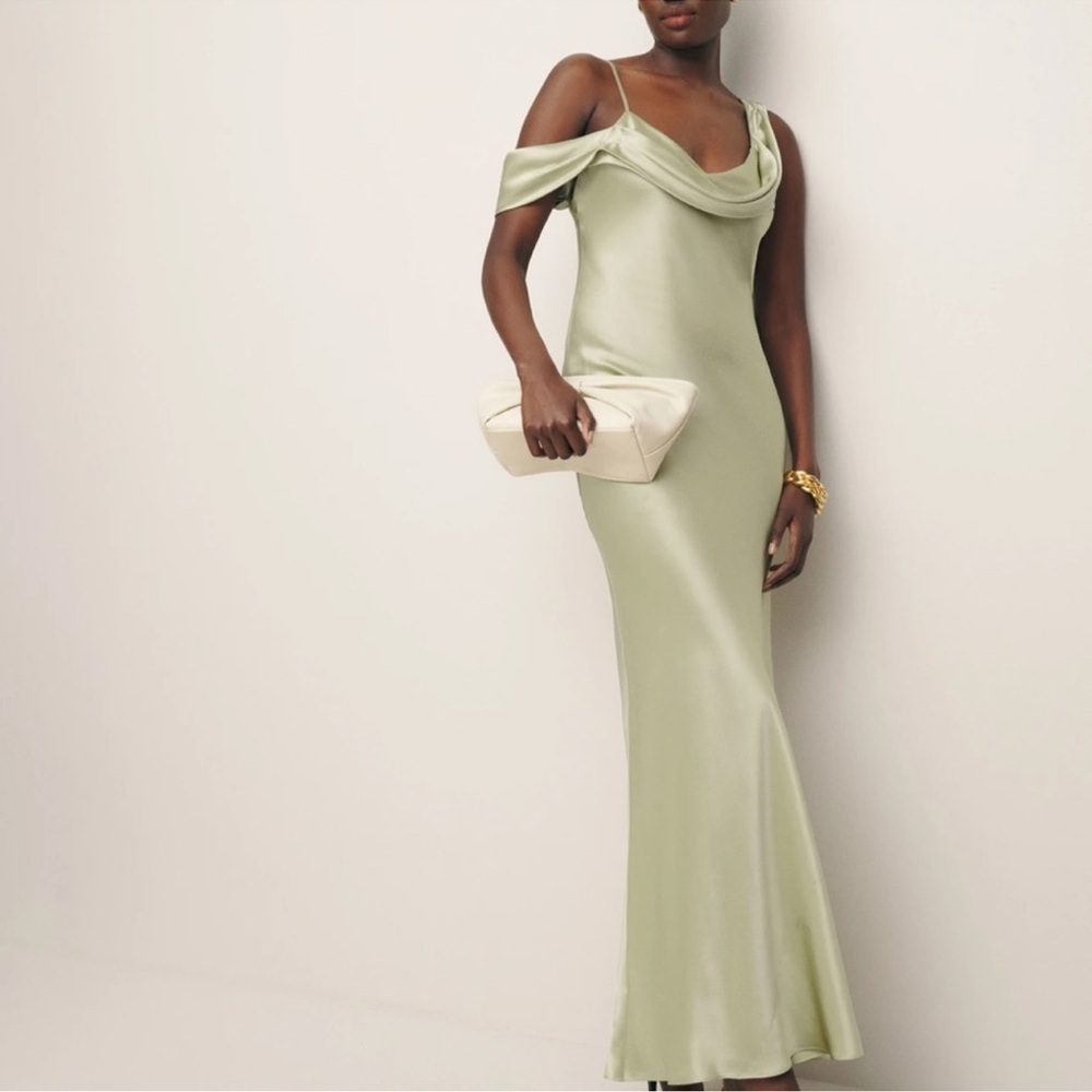 NWT Reformation Ronda Formal Silk Maxi Dress Dried Herbs Green 16